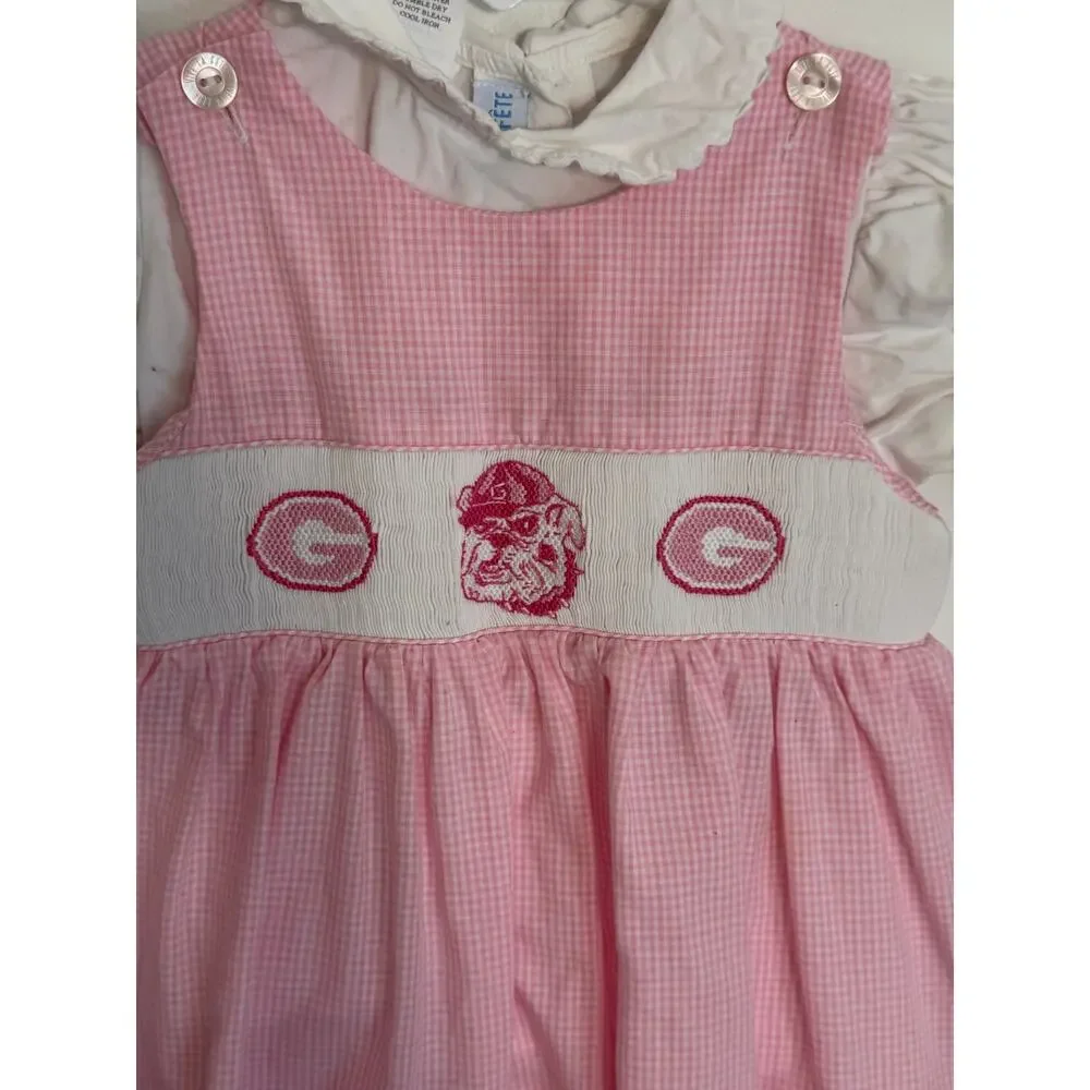 Silly Goose Hand smocked Georgia Bulldog dress size 24 mo Read Descrip